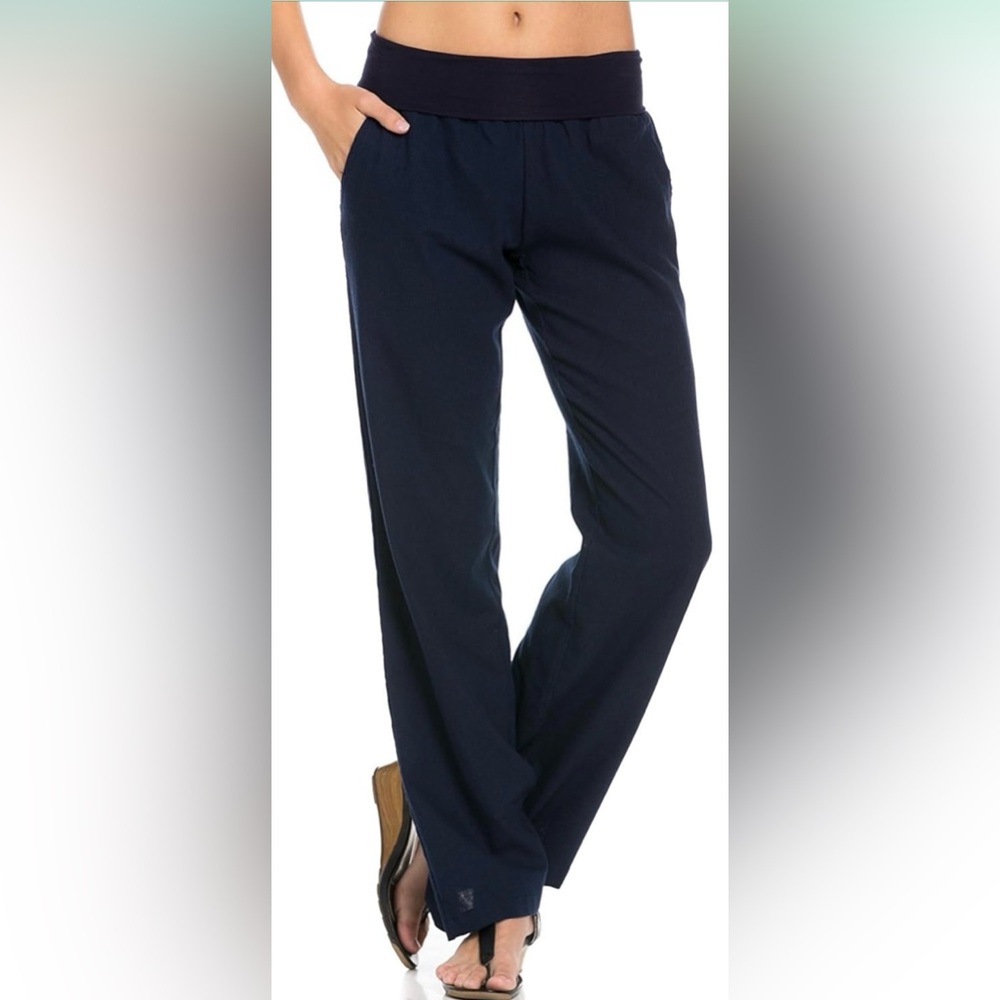 BUNDLE of 11  POPLOOKS Women's Comfy Fold Over Linen Pants Navy NWT